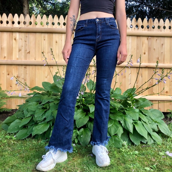 Distressed Bottom Flare Jeans - Picture 1 of 5